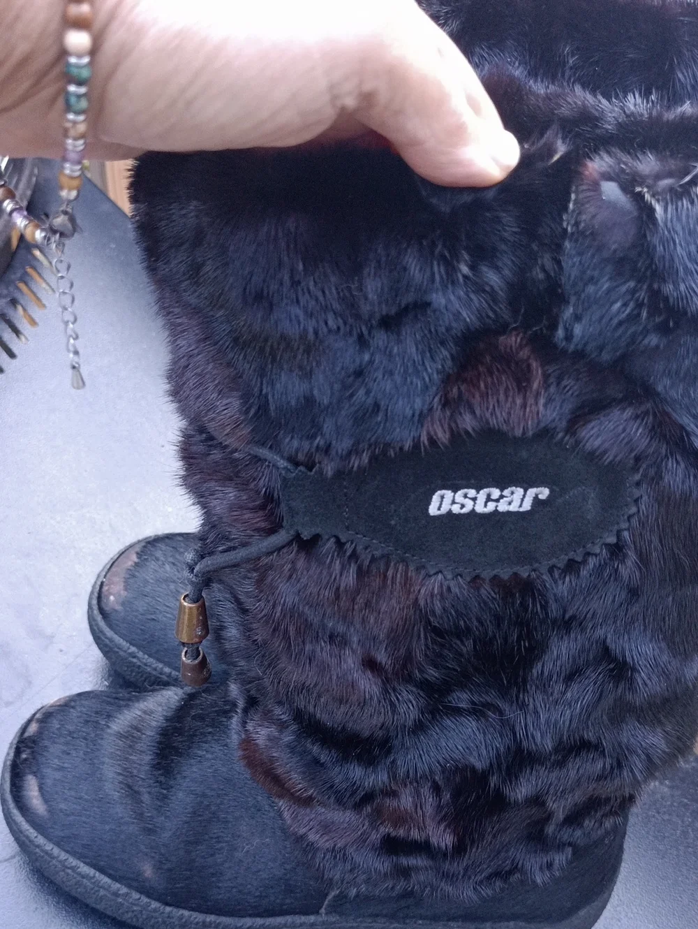 Oscar Beaver Fur Leather Black Boots Made In Italy Size 6 Absolutely Gorgeous.